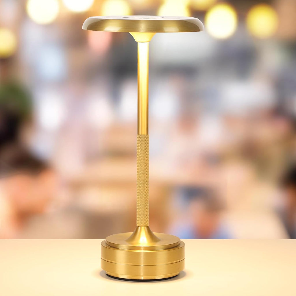 Small Gold Rechargeable Cordless LED Table Lamps Touch Sensor Light, 3-Levels Portable Dimming Wireless Battery Operated Lamp， Nightstand Lamp/Night Light/Restaurant Table/Outdoor/Coffee/Bar (Gold)