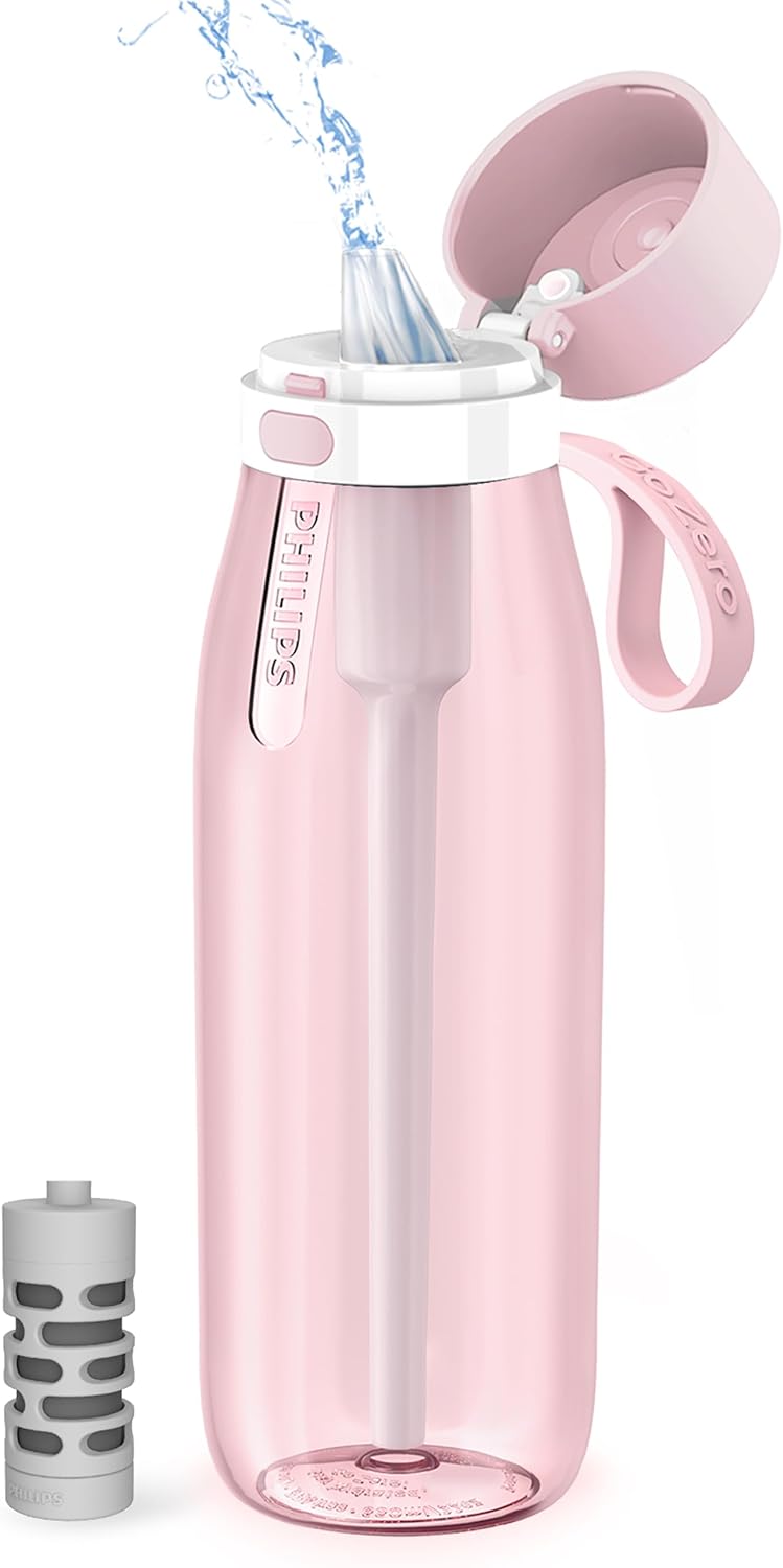 PHILIPS Filtered Water Bottle, BPA-Free Tritan, Travel Portable 22oz Grey