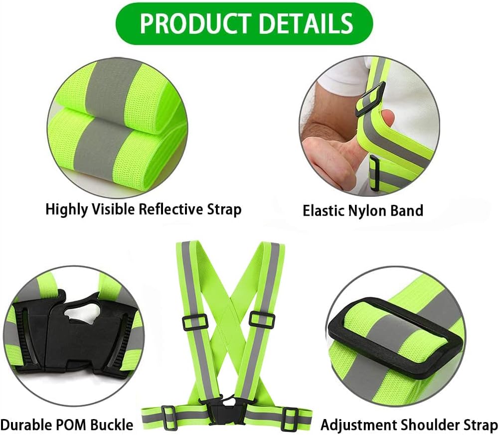 Running Reflective Vest Gear 3 Pack, Adjustable Safety Vest High Visible Reflective Belt Straps Night Walking Vest
