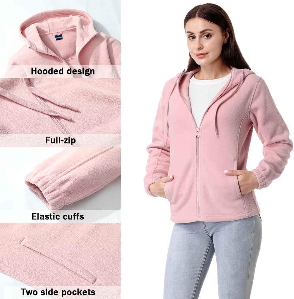 GIMECEN Women's Soft Polar Fleece Jacket Full Zip Hooded Sweatshirts