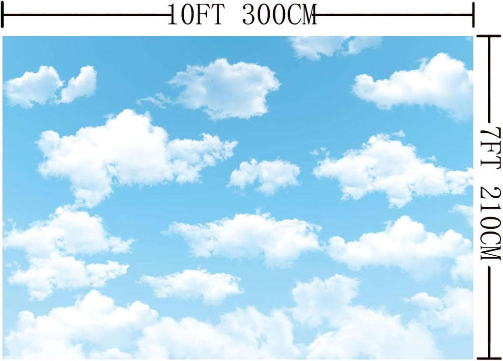 10X7FT Fabric Blue Sky White Cloud Backdrop Birthday Party Background Ideal for Newborn Spring Kids Children Aviator Baby Shower World Travel Photography Baby Shower Banner Decoration