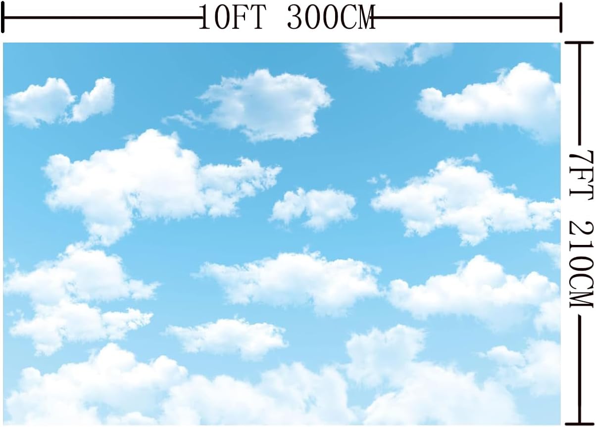 10X7FT Fabric Blue Sky White Cloud Backdrop Birthday Party Background Ideal for Newborn Spring Kids Children Aviator Baby Shower World Travel Photography Baby Shower Banner Decoration