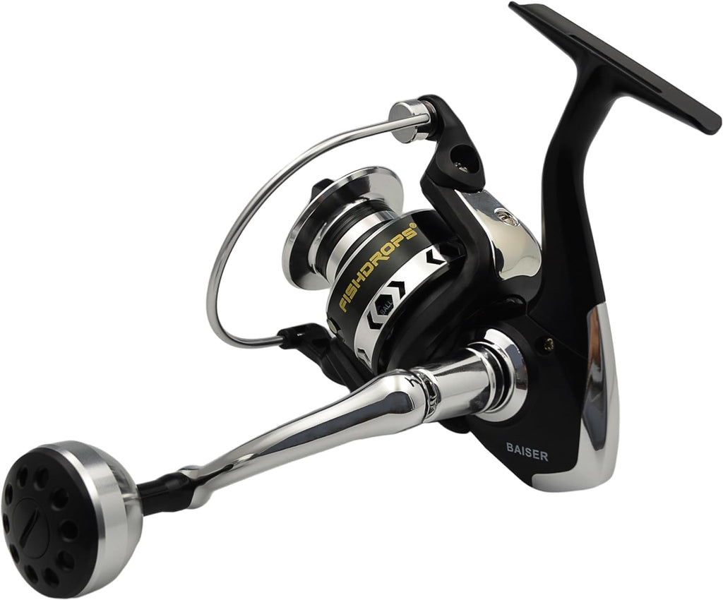 Fishdrops Spinning Fishing Reels, Lightweight Spinning Reel, 15.5 LBs Max Drag, 5.1:1/5.5:1 High Speed Ultra Smooth Powerful with CNC Aluminum Spool Fishing Reels Freshwater(Black/Gold)