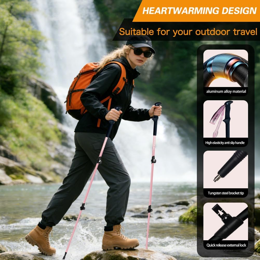 Hiking Trekking Poles, Macaron Colors 2 Pack Anti Shock, Adjustable, Collapsible Hiking Poles for Trekking or Walking, Lightweight Aluminum Sticks