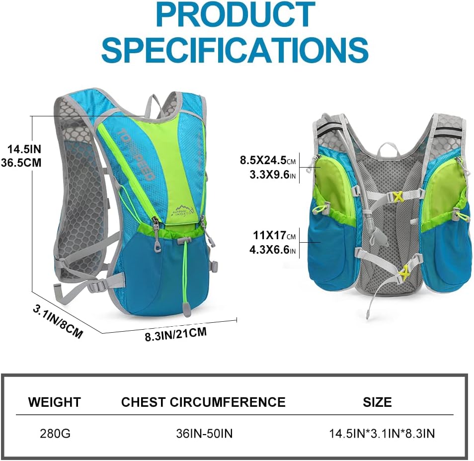 Hydration Pack Backpack, IX INOXTO Running Hydration Vest with 1.5L ( 50 oz) Water Bladder for Men Women, Lightweight Water Backpack for Hiking Cycling Climbing Camping