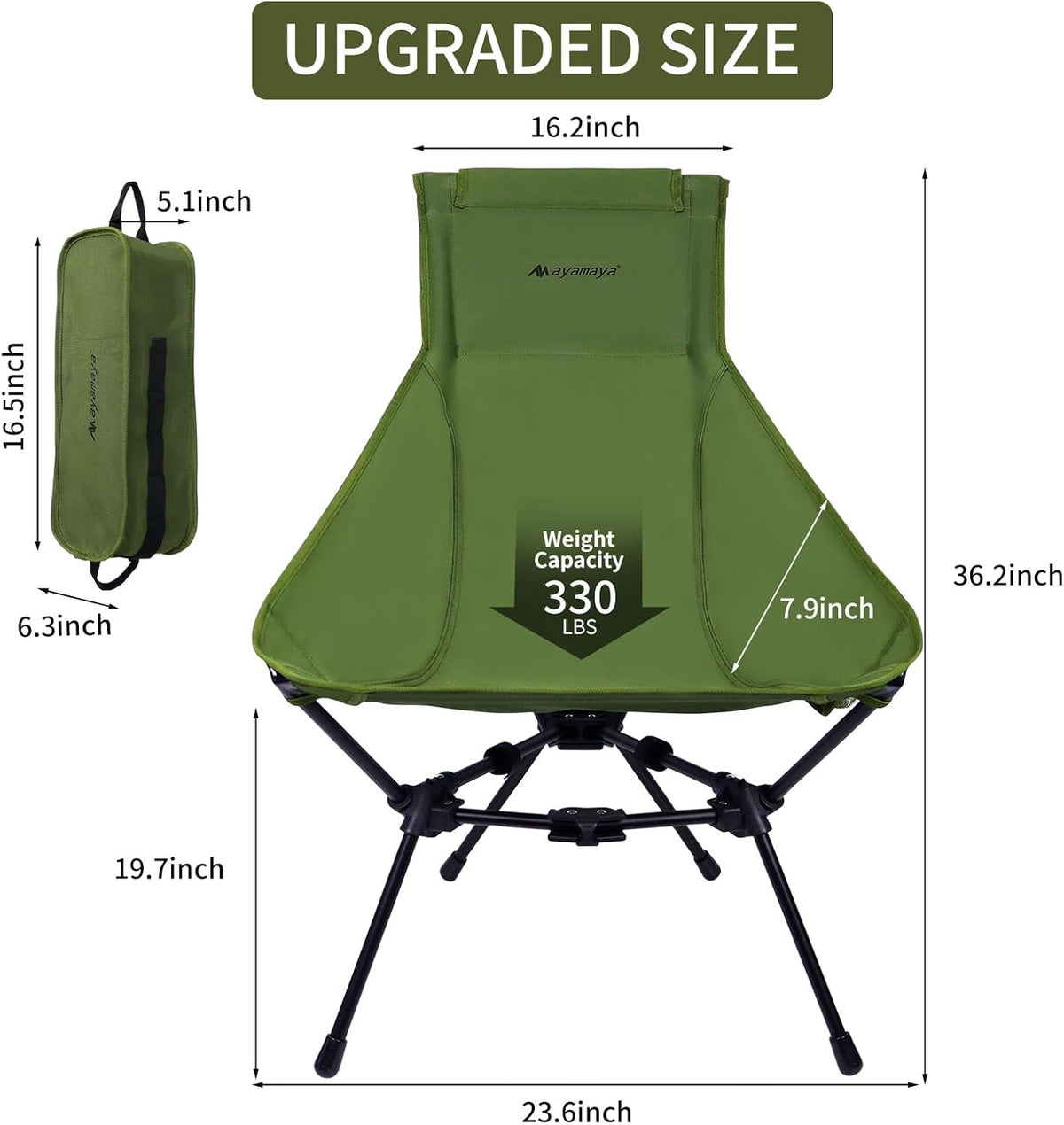 AYAMAYA Ultralight Highback Camping Chair for Camping, Aluminum Widen Frame