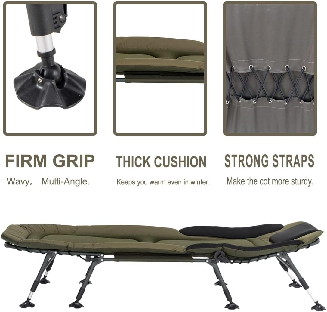 XXL Camping Cot for Adults, Folding Bed with Mattress, Green