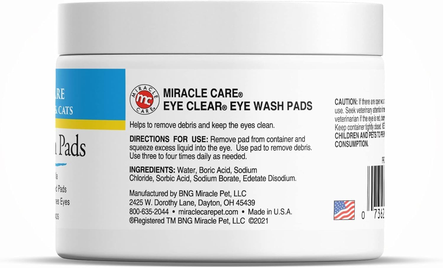 Miracle Care Eye Wash Pads for Dogs and Cats, 90 Pre-Soaked Wipes