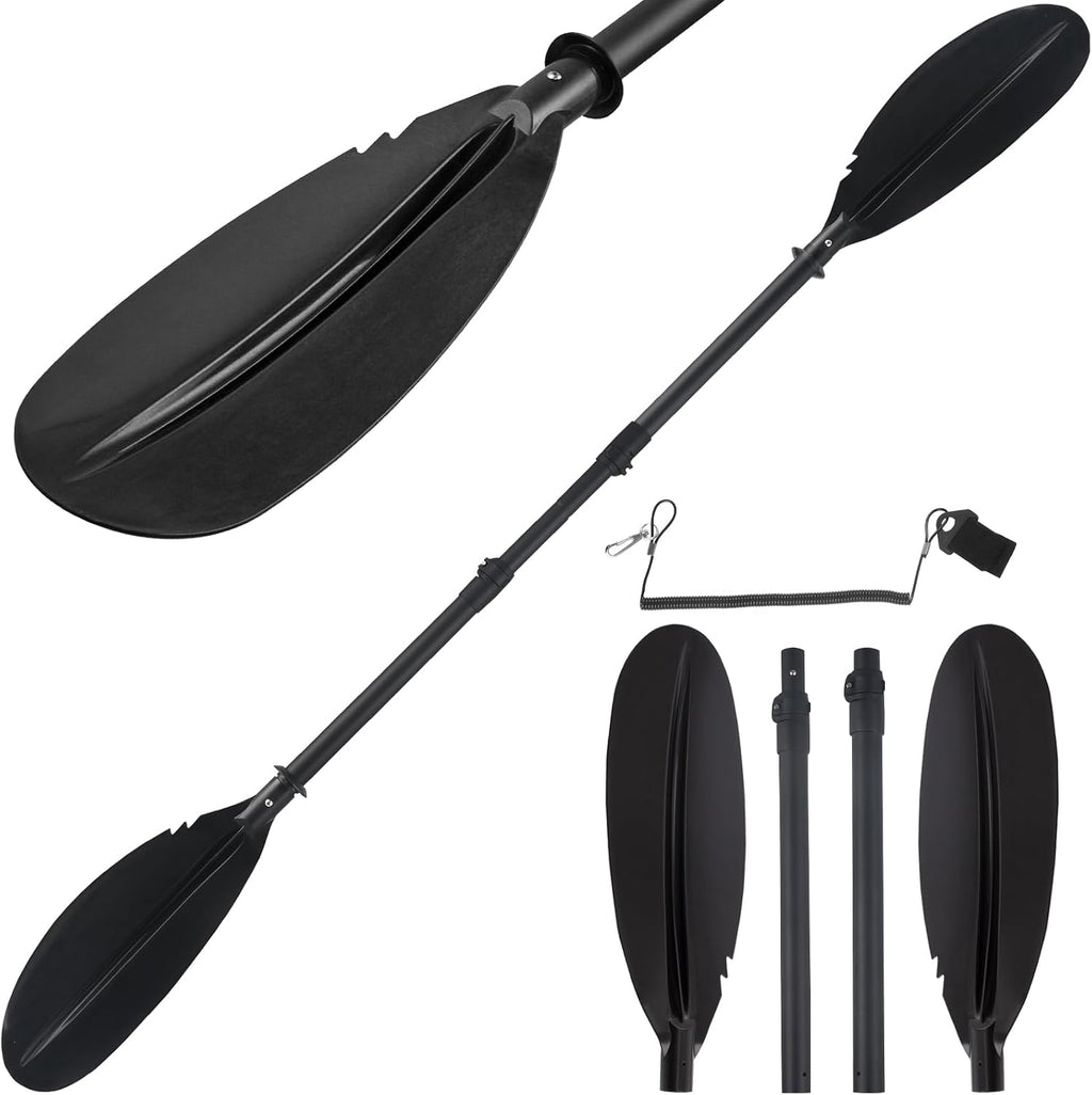 Kayak Paddle, Telescoping Canoe Paddle Boat Oars Fishing Adults with Kayak Paddles Leash Steel Material Adjustable Sturdy Black(94inch)