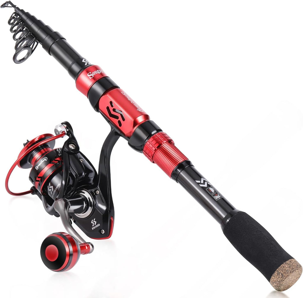 Sougayilang Fishing Rod and Reel Combos, Telescopic Fishing Pole with 12+1BB Spinning Reel for Travel Saltwater Freshwater Fishing-2.4M Rod with 3000 Reel