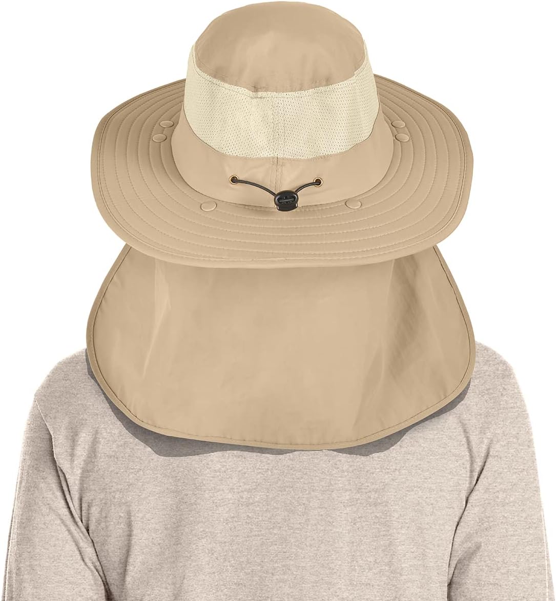 3 Pack Mens Outdoor Wide Brim Fishing Hat,UPF 50+ Sun Protection Cap with Face Neck Flap for Hiking & Garden