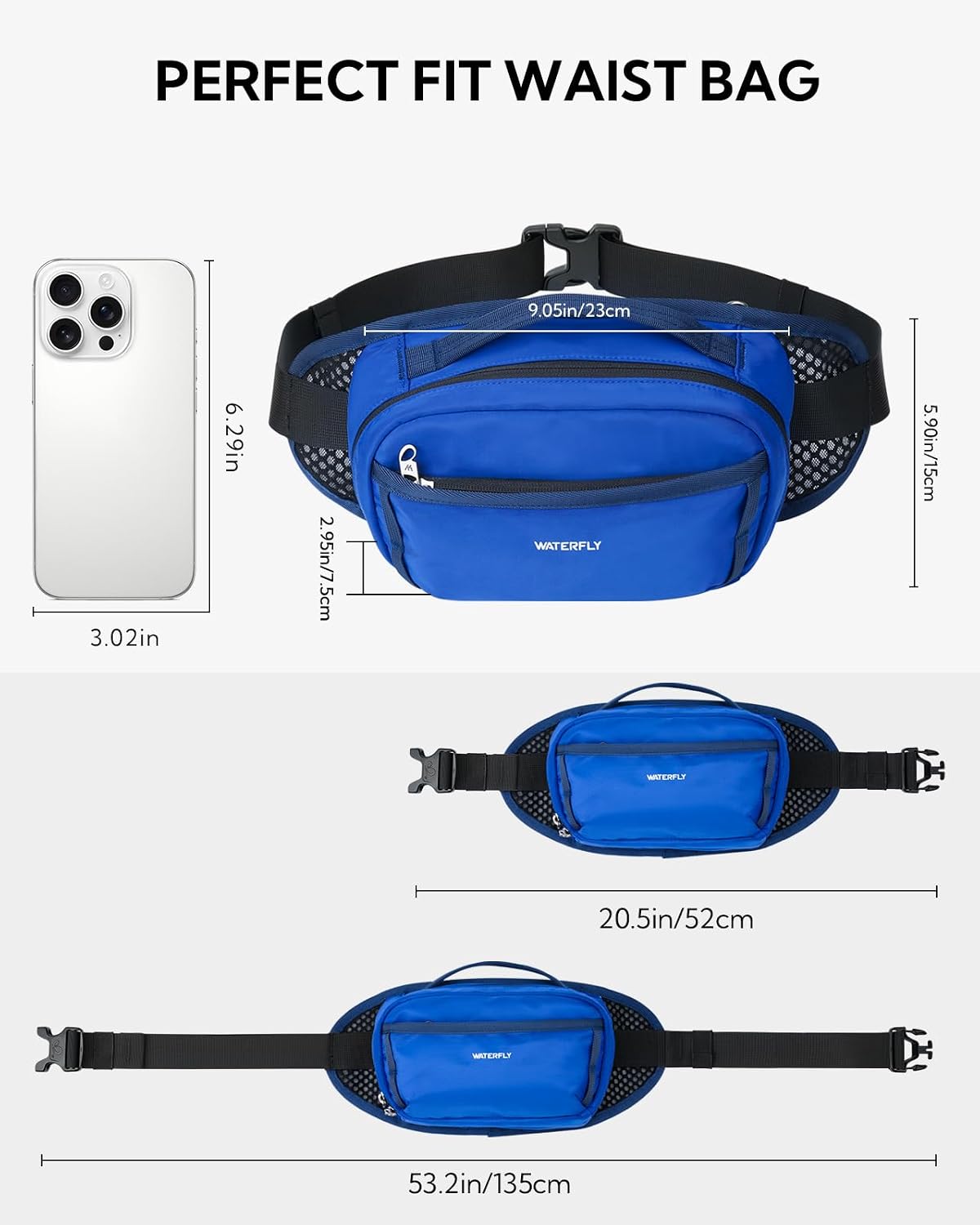 WATERFLY 2.2L RFID Fanny Pack: Bellows-Style Openning Everywhere Belt Bag