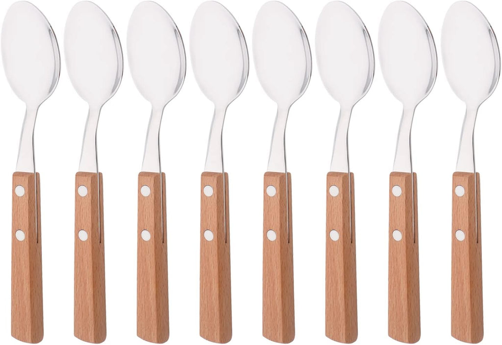 Silver Flatware Set with Natural Wood Handle, 24 PCS Silverware Set for 6, Premium 18/8 (304) Stainless Steel Cutlery Set, Forks Spoons and Knives Set for Home/Camping/Travel, Mirror Finish
