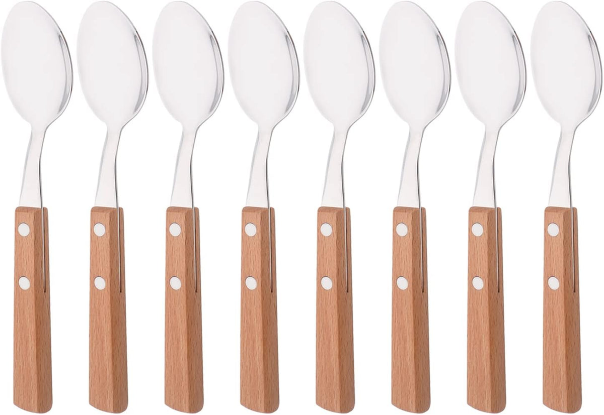 Silver Flatware Set with Natural Wood Handle, 24 PCS Silverware Set for 6, Premium 18/8 (304) Stainless Steel Cutlery Set, Forks Spoons and Knives Set for Home/Camping/Travel, Mirror Finish
