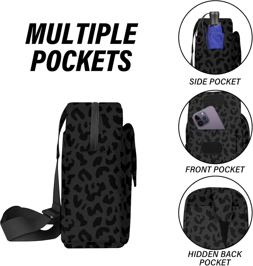 Cute Small Camera Bag with Photographer Camera Sling Bag Waterproof Dslr Camera Case Compatible with Nikon Sony Lightweigth for Women or Men（Black Leopard Cheetah）