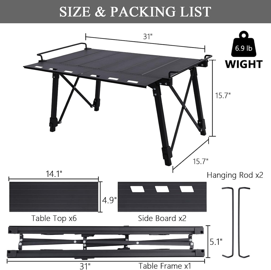 Aircity Folding Camping Table, Portable Aluminum Table, Adjustable Height