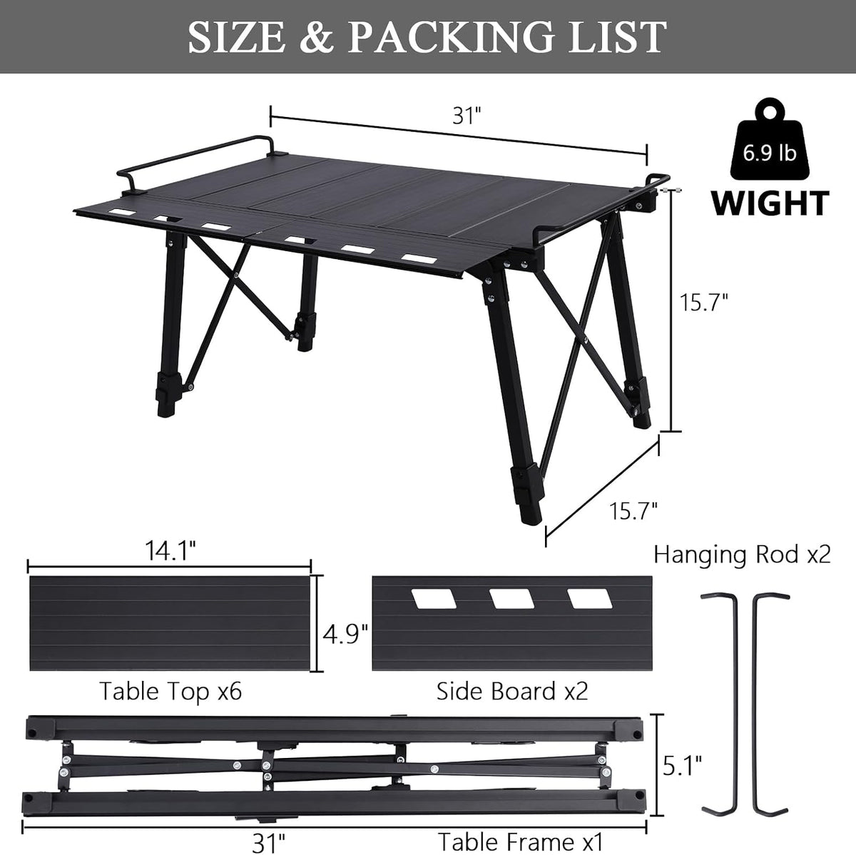 Aircity Folding Camping Table, Portable Aluminum Table, Adjustable Height