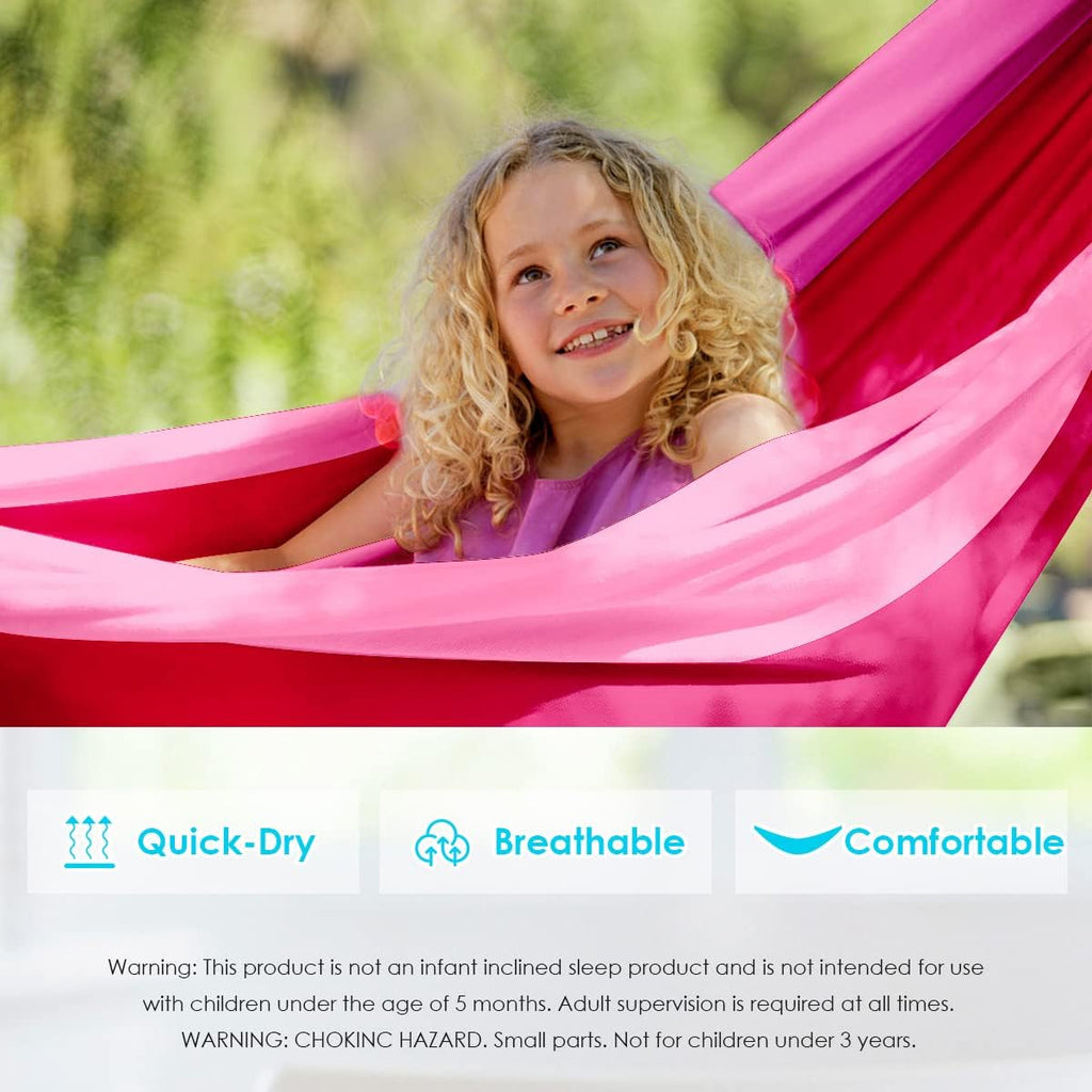 GRASSMAN Kids Hammock-Small Camping hammocks, Portable Camping Gear for Child Indoor/Outdoor use, with Tree Straps & Carabiners Pink