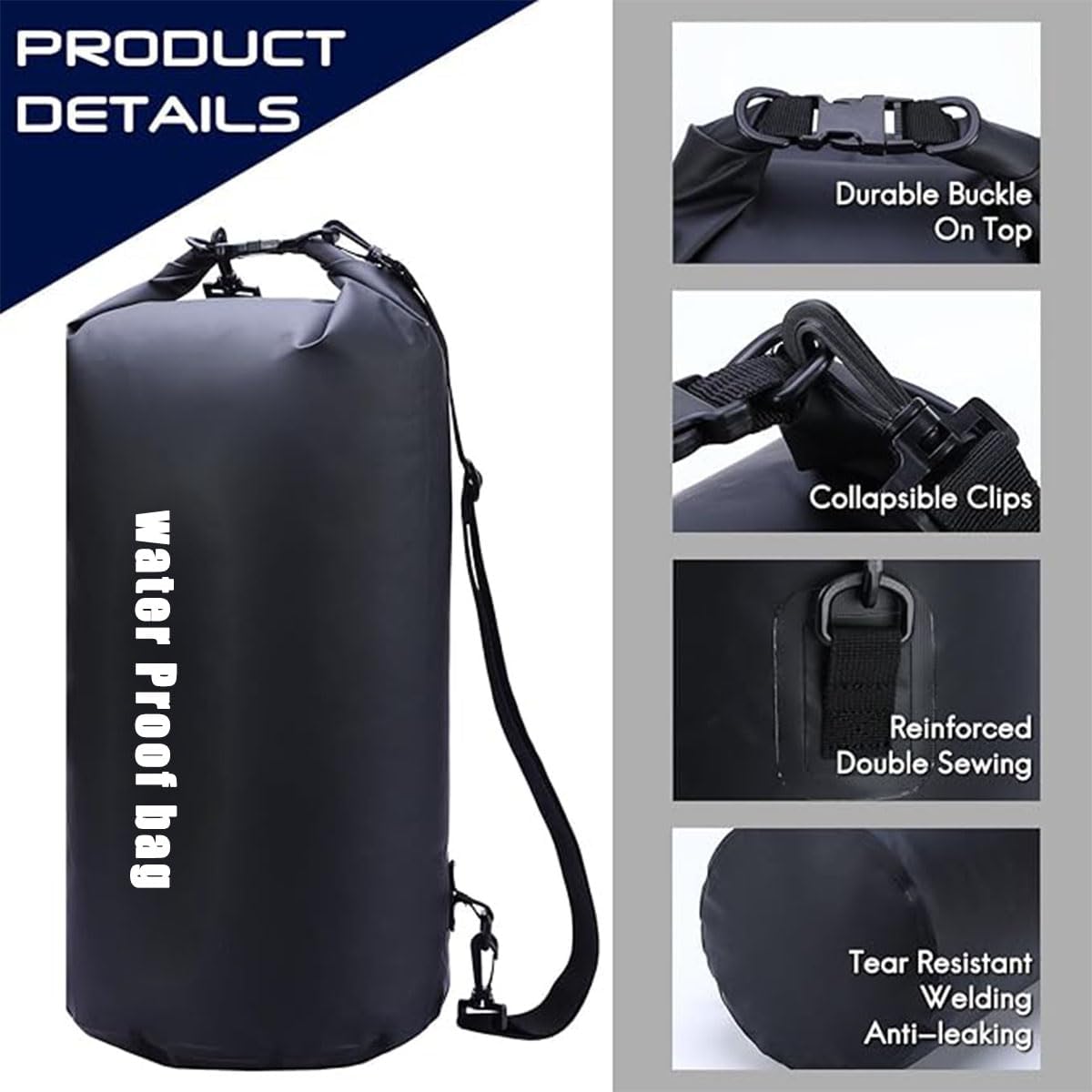 Waterproof Dry Bag, Roll Top Lightweight Dry Storage Bag Backpack, Swimming, Boating, Kayaking, Camping, Beach (Black 15L)