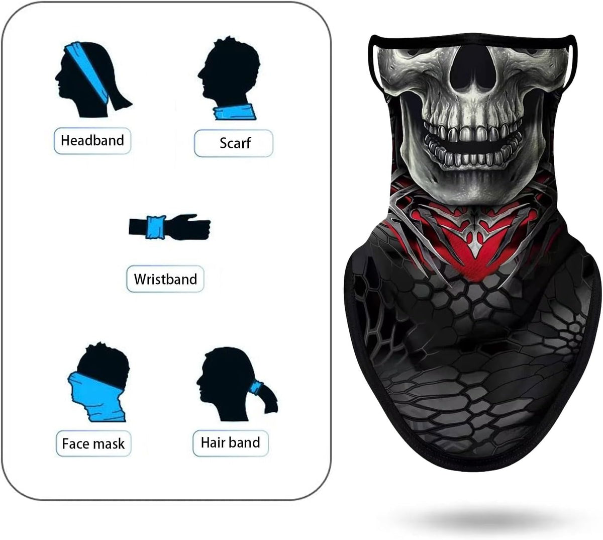 Non-Slip Ear Hanging Neck Gaiter, Multi-Use Windproof Face Neck Scarf, Skull Face Cover for Outdoor Sports 3PCS