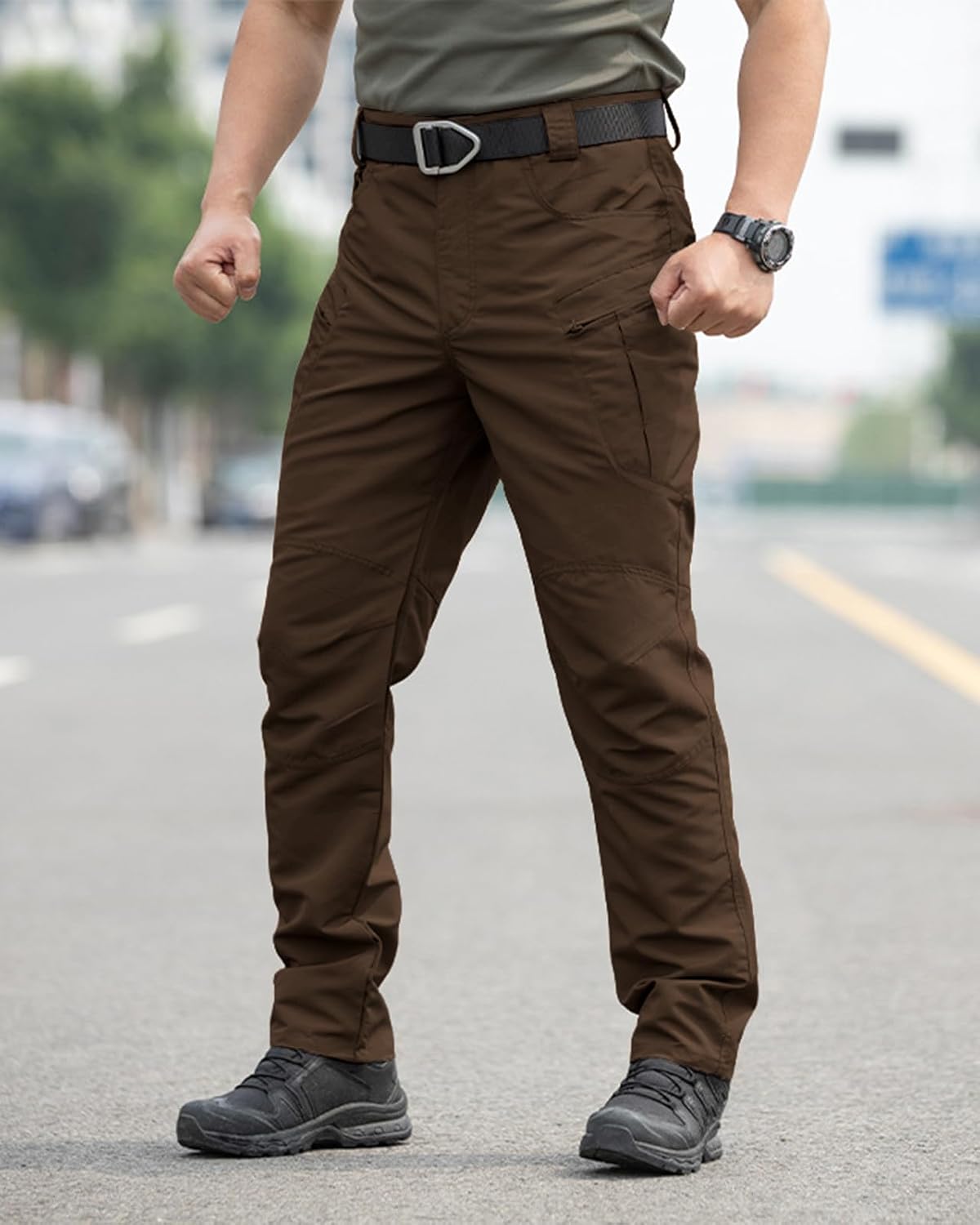 Men's Stretch Tactical Pants Waterproof Ripstop Fabric Cargo Pants Lightweight Casual Hiking Outdoor Work Pants (No Belt)