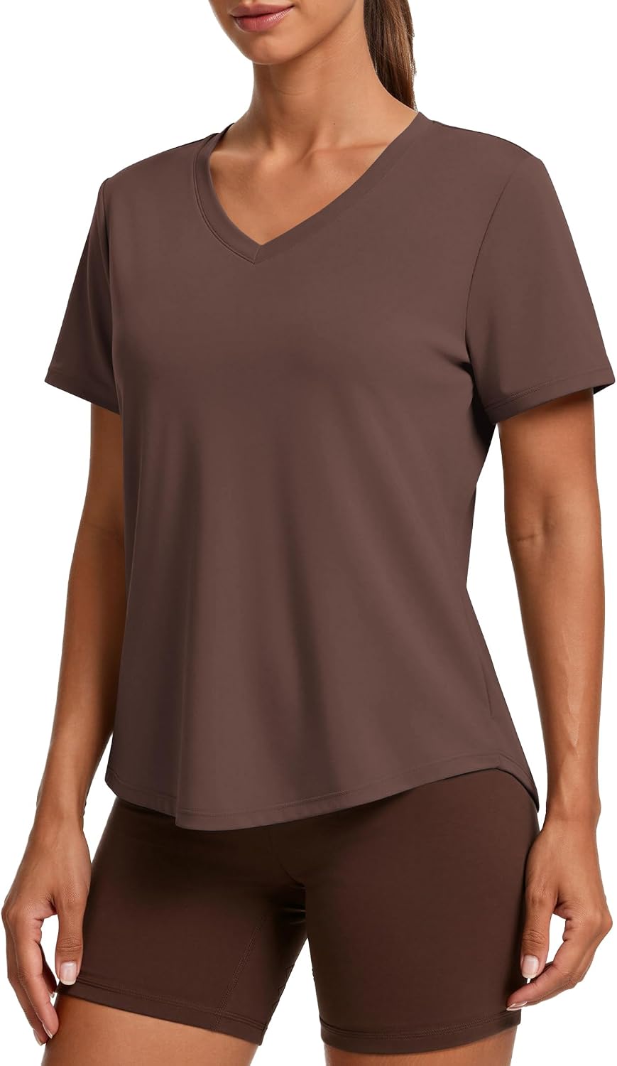 PINSPARK V Neck Workout Tops for Women Short Sleeve Quick Dry Shirts