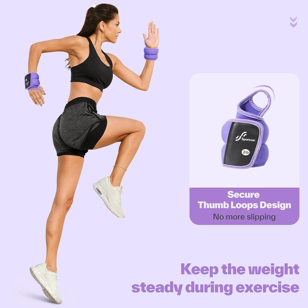 Sportneer Wrist Weights with Thumb Loops Lock for Men Women, 2 LBS /4 LBS Pair Arm Hand Weights for Running Walking Jogging Physical Therapy Gym Strength Training Cardio Exercise, Increase Wrist & Hand Resistance
