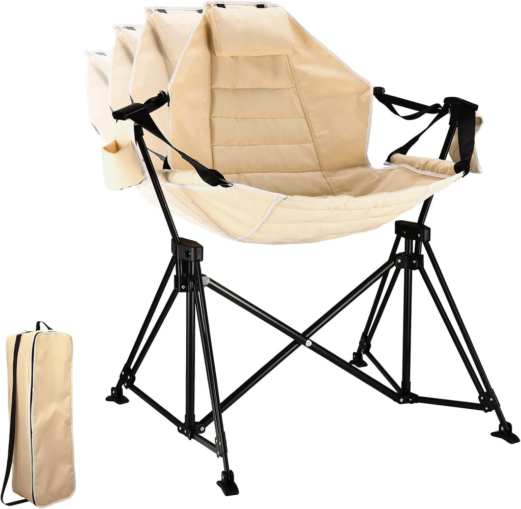 Hammock Camping Chair Folding 350lbs Foldable Portable Rocking Chairs for Adults Outside Swinging Camp with Stand Lawn Garden Hanging Outdoor