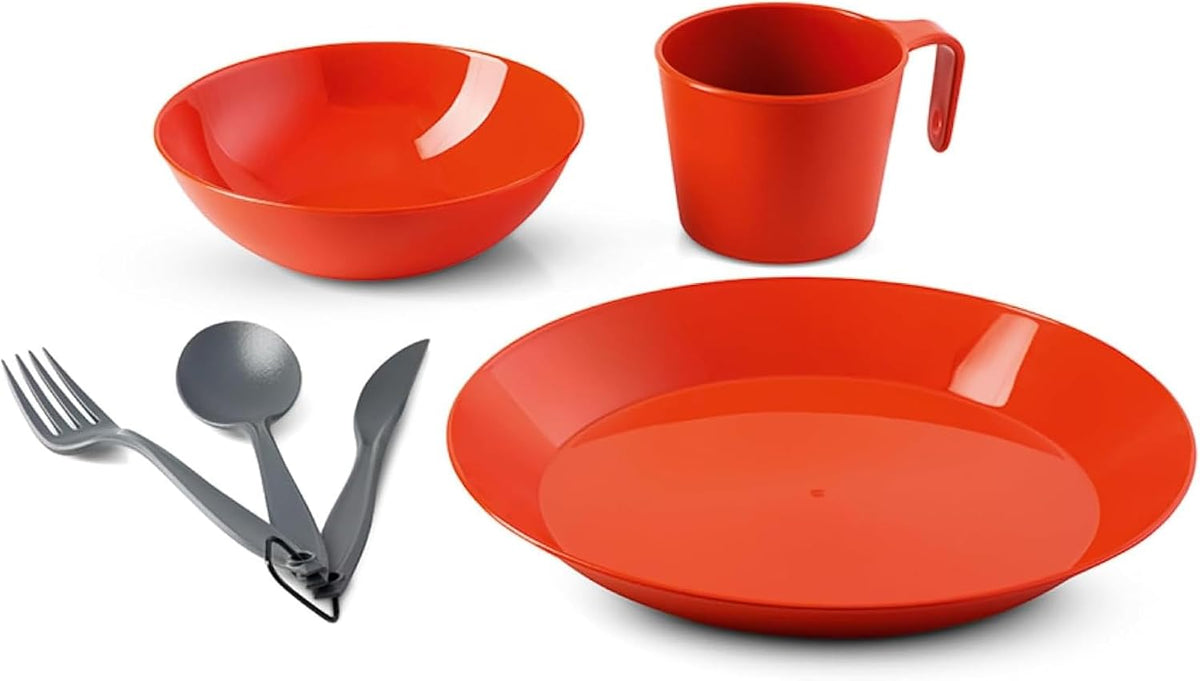GSI Outdoors Cascadian Table Set I 6-Piece Camping, Backpacking Mess Kit, Plastic BPA Free, Plate, Bowl, Mug, Cup & Cutlery Set