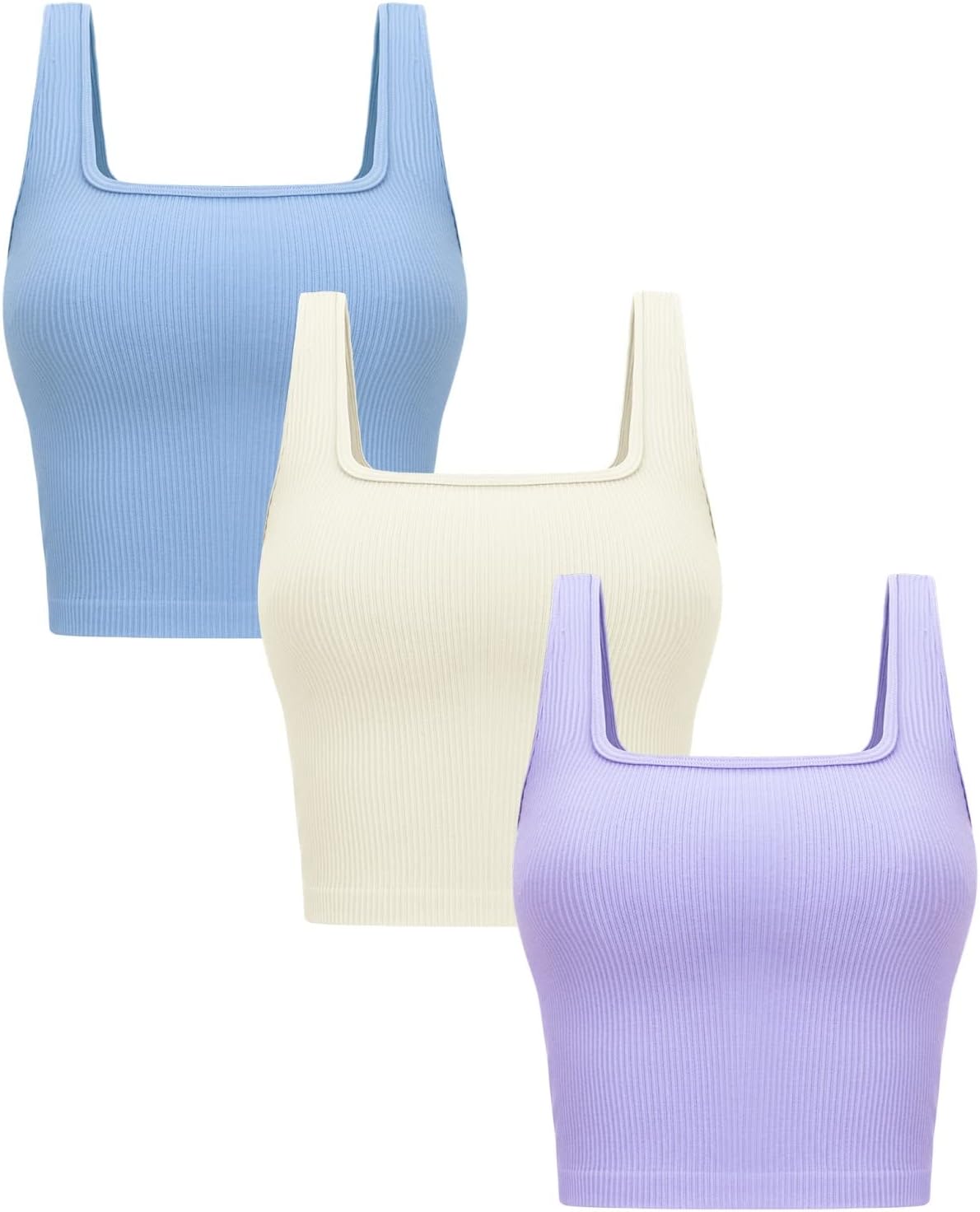 OLCHEE Womens 3 Pack Crop Tank Tops Sleeveless Square Neck Workout Top