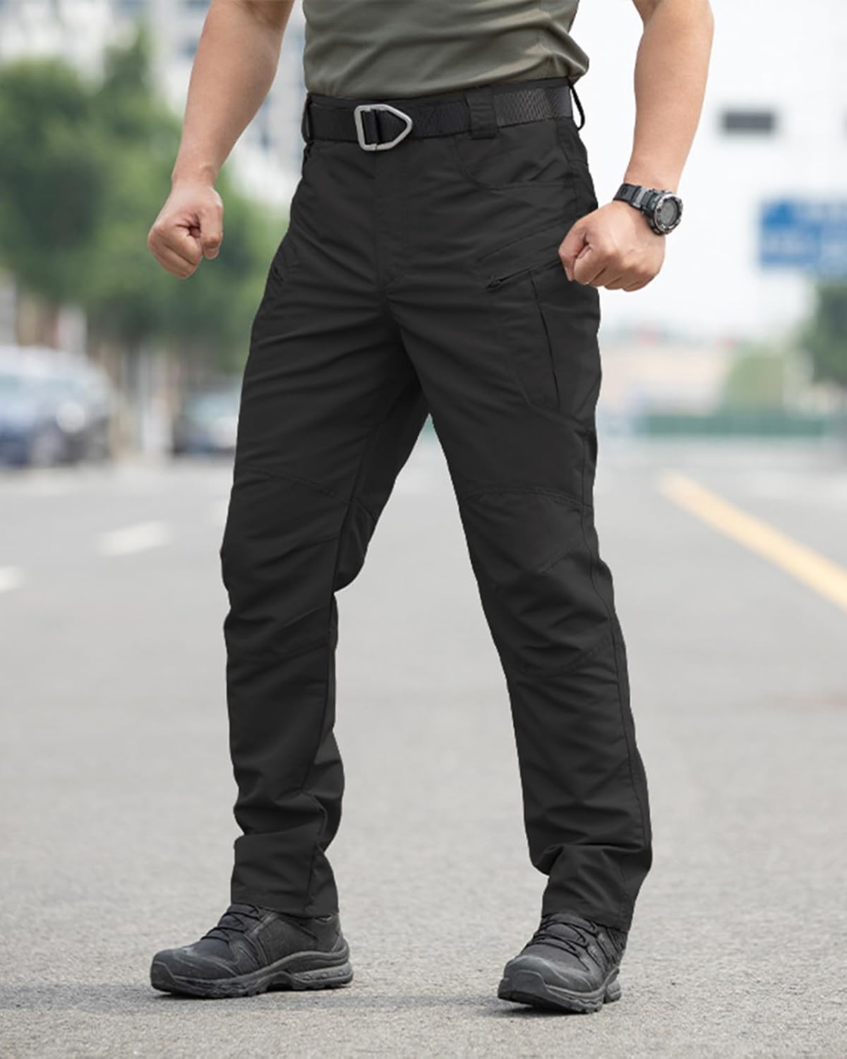 Men's Stretch Tactical Pants Waterproof Ripstop Fabric Cargo Pants Lightweight Casual Hiking Outdoor Work Pants (No Belt)
