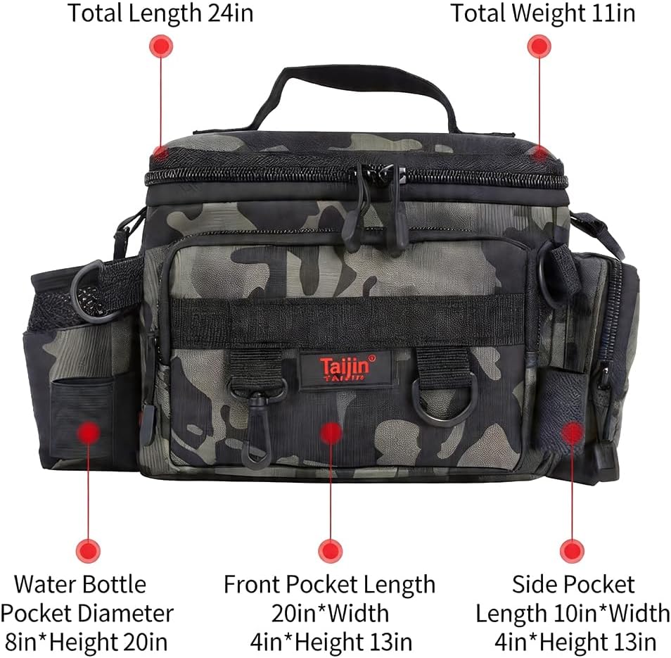 Oxford Fishing Tackle Bag, Water-Resistant Portable Multi-Pocket Fishing Gear Backpack for Anglers, with Rod Holder & Shoulder Strap