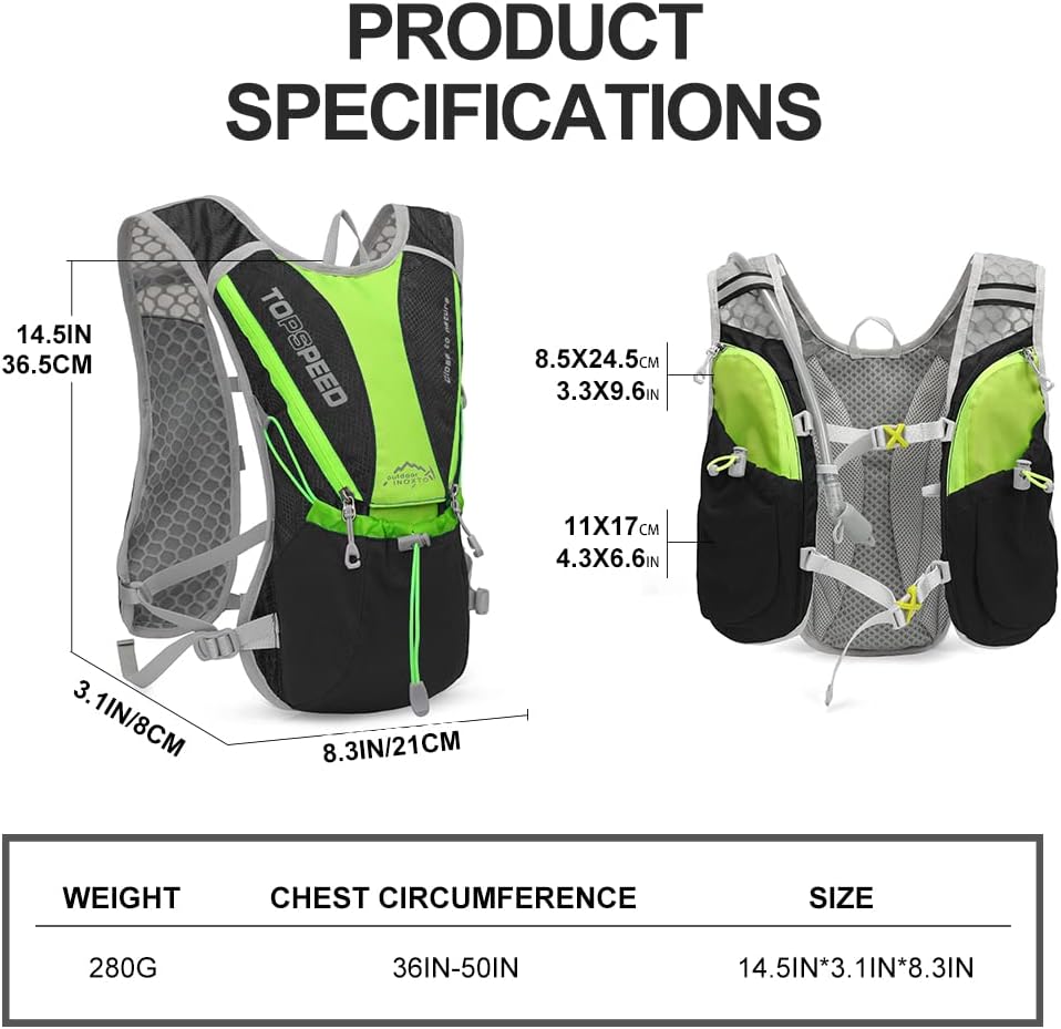 Hydration Pack Backpack, IX INOXTO Running Hydration Vest with 1.5L ( 50 oz) Water Bladder for Men Women, Lightweight Water Backpack for Hiking Cycling Climbing Camping