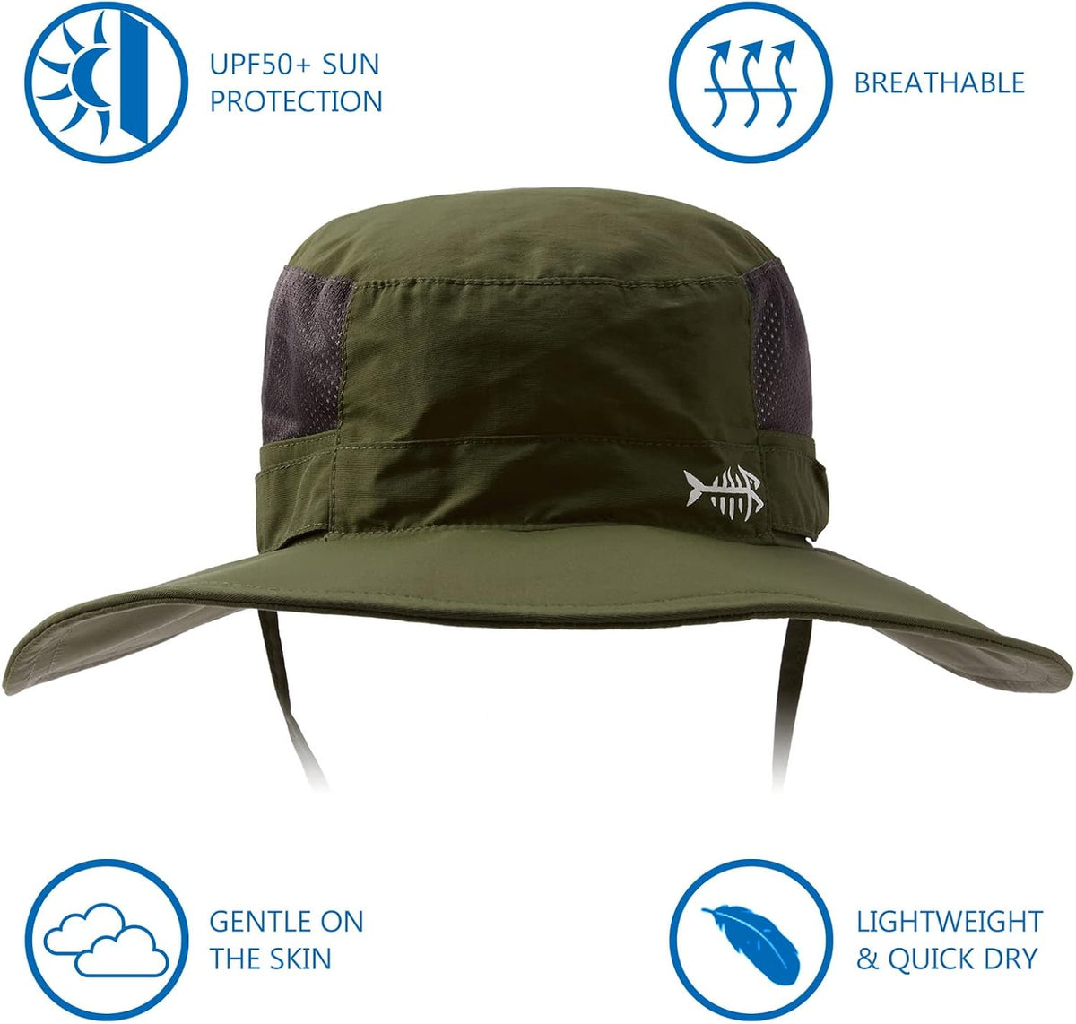 BASSDASH UPF 50+ Sun Fishing Hat Water Resistant with Detachable Neck Flap