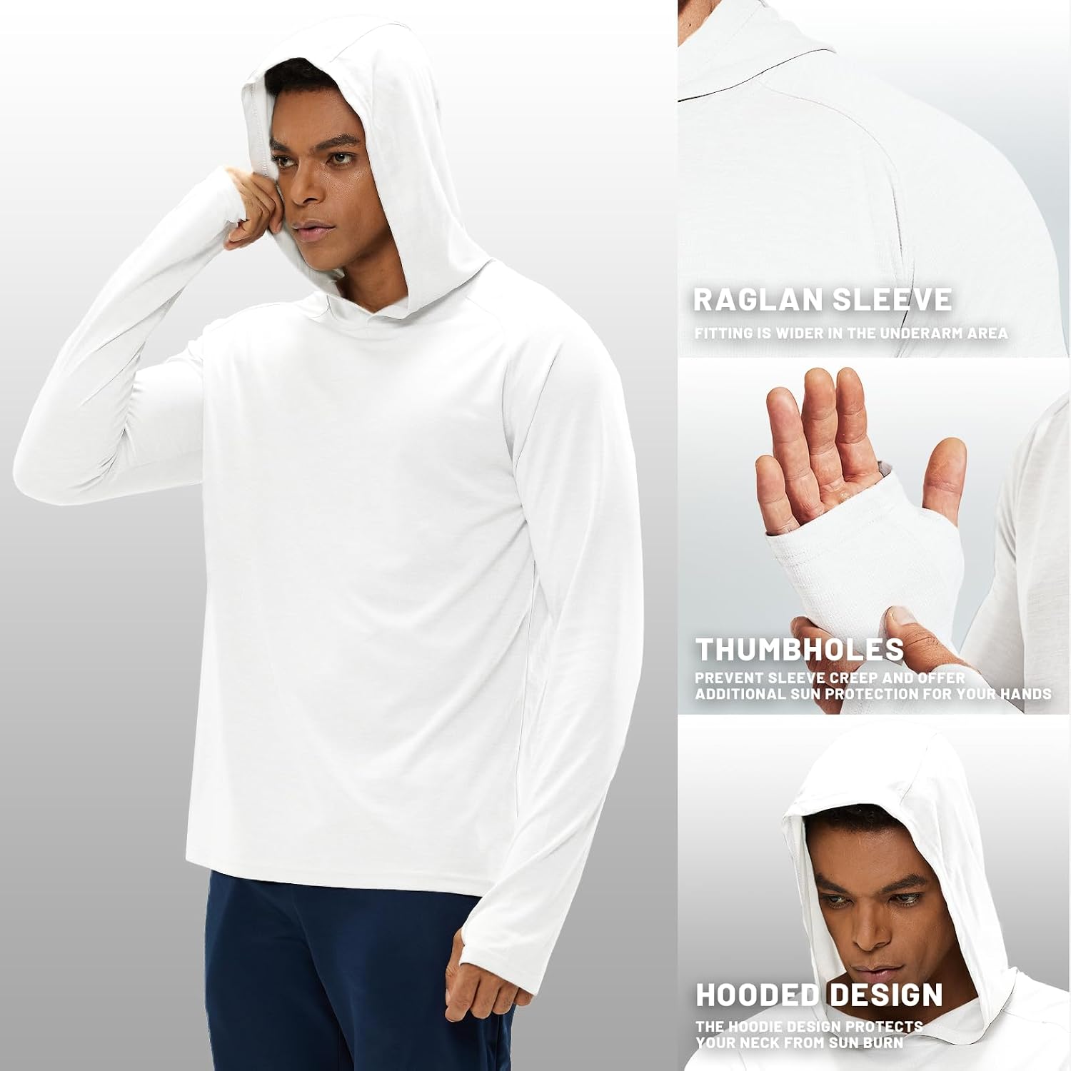 MIER Men's UPF 50+ Sun Hoodie Quick Dry Long Sleeve Shirts, Lightweight