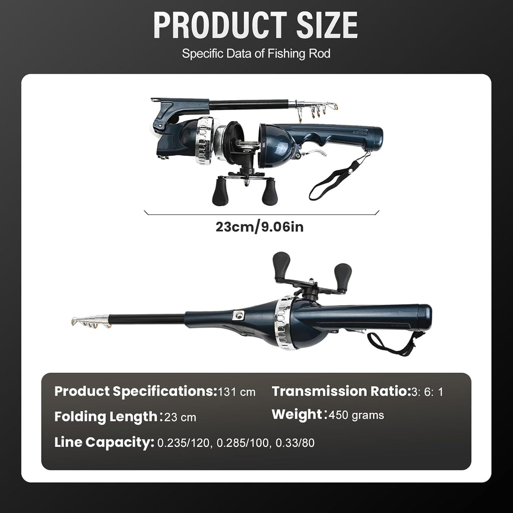 Foldable Fishing Rod, 2025 New Easy Fish Collapsible Folding Pole, Pocket Telescopic Fishing Rod with Reel Combo, Rod and Wheel Integrated