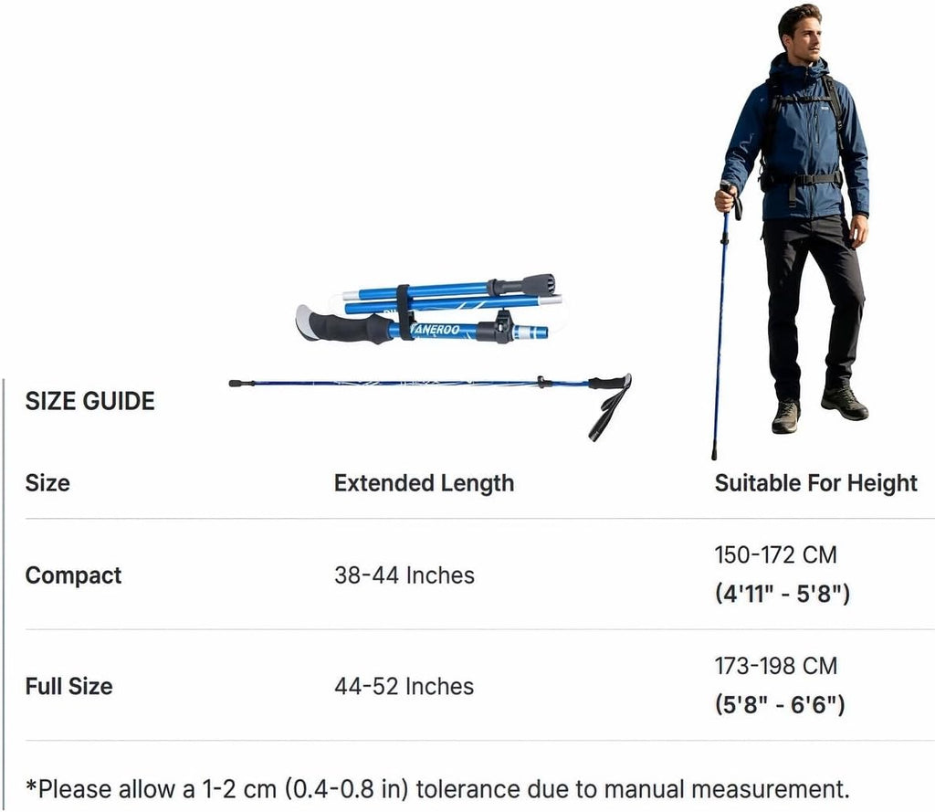 Collapsible Trekking Poles, Aluminum, Adjustable Height with Quick-Lock, Ergonomic Grip, for Hiking and Mountaineering