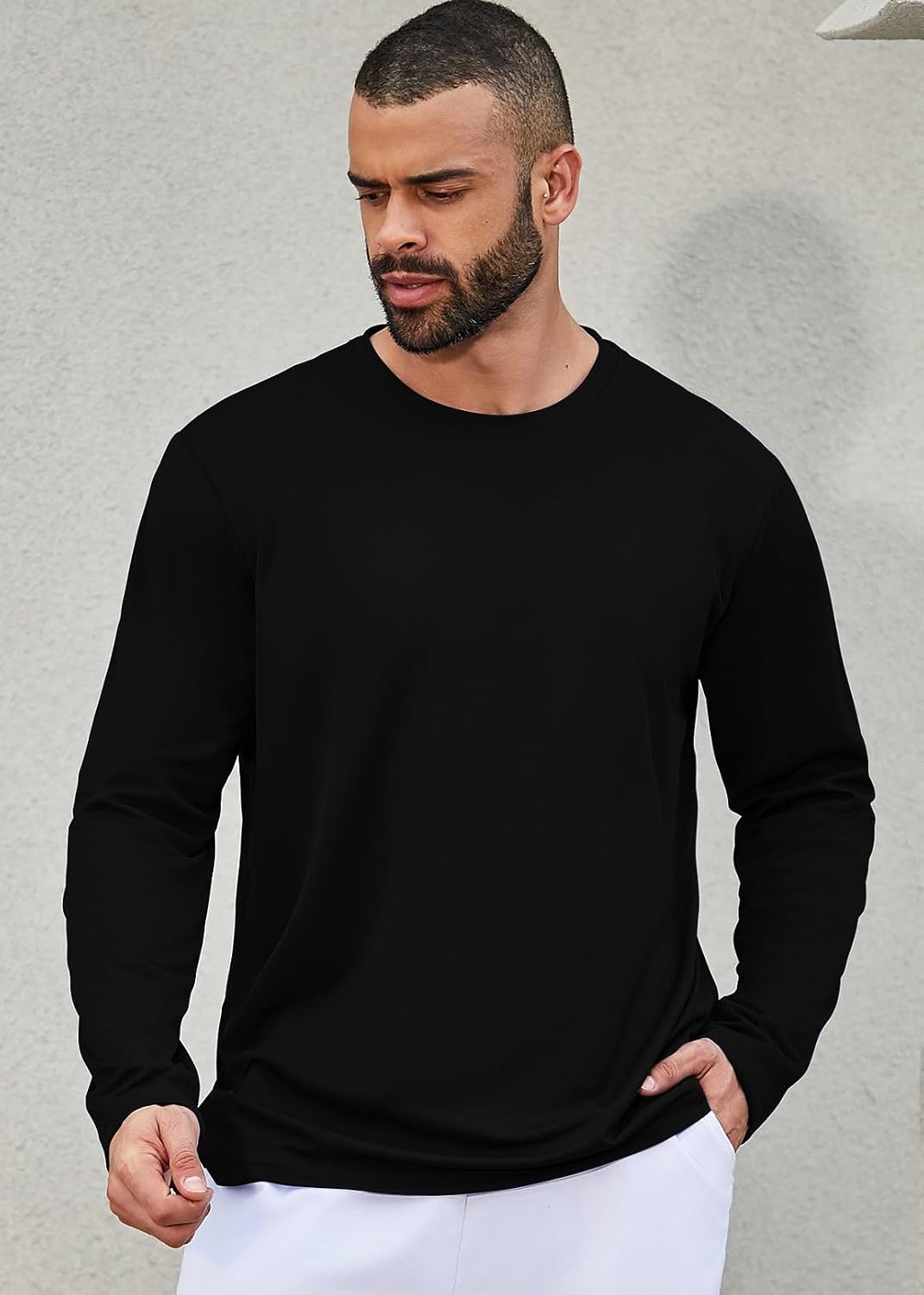 Facitisu Men Long Sleeve T Shirts Pack Quick Dry Athletic Running Activewear Workout Performance Tee Shirts