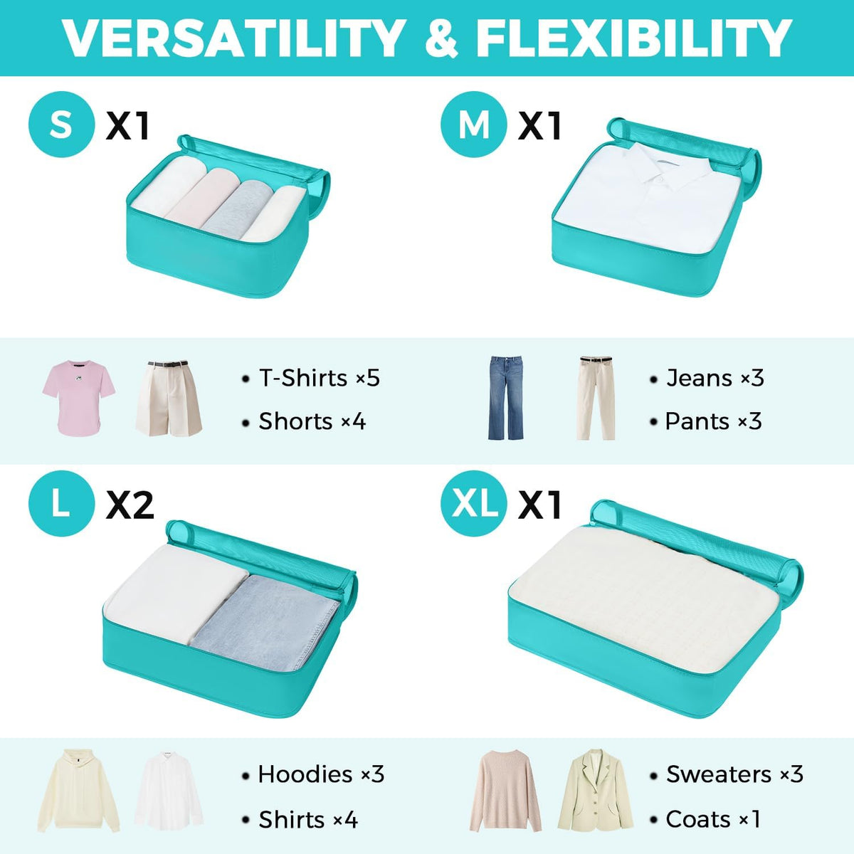 BAGAIL 9 Set Packing Cubes with Packing List Luggage Packing Organizers for Travel Accessories (Blue Green)