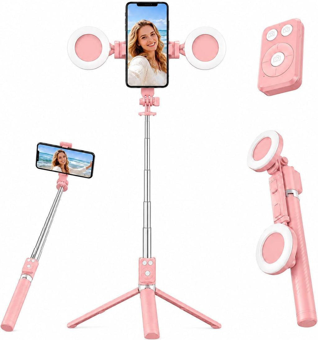 Tripod for iPhone with Light, Selfie Stick for iPhone, Pink Tripod Stand