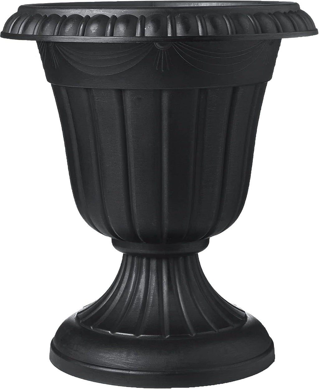 Arcadia Garden Products PL20BK Classic Traditional Plastic Urn Planter, Indoor or Outdoor Garden Decor, Flower Pot Vase 10x12 - Black