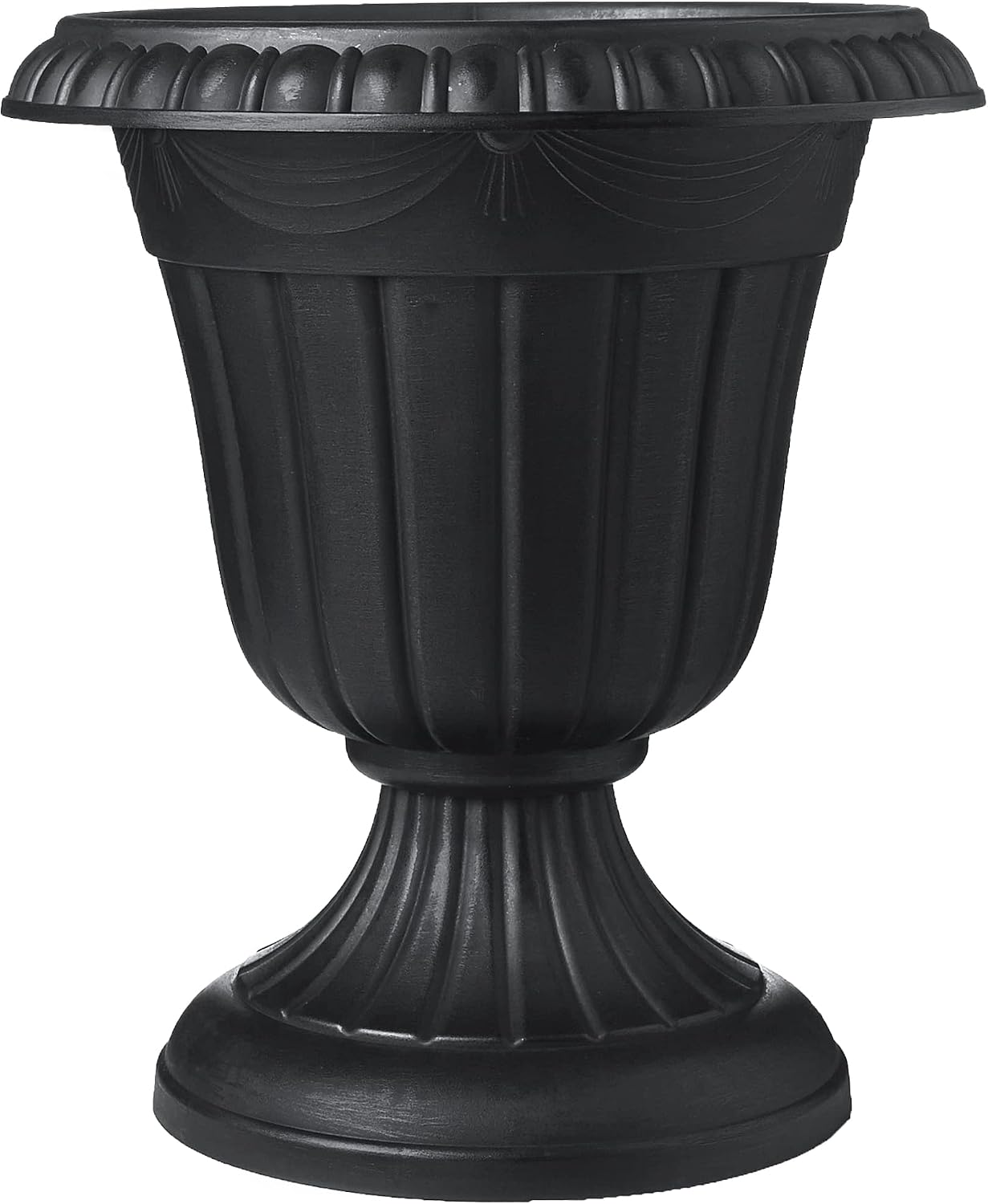 Arcadia Garden Products PL20BK Classic Traditional Plastic Urn Planter, Indoor or Outdoor Garden Decor, Flower Pot Vase 10x12 - Black