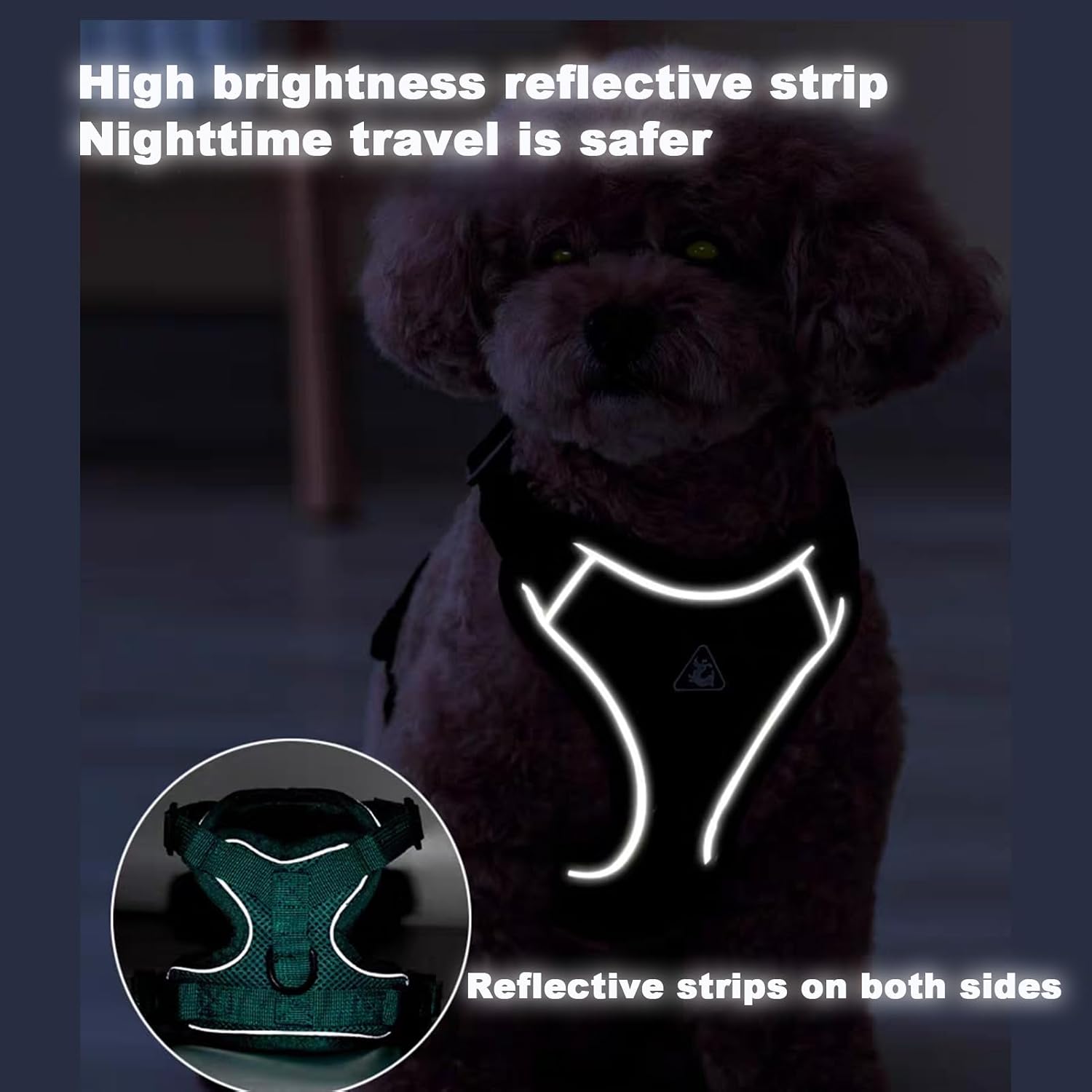 SOLMOONY Small Dog Harness,Soft Mesh Puppy Harness and Leash Set,No Escape Cat Harnesses for Training Walking,Reflective Adjustable Puppy Vest for Small Medium Dogs, Cats (Navy Blue, L)