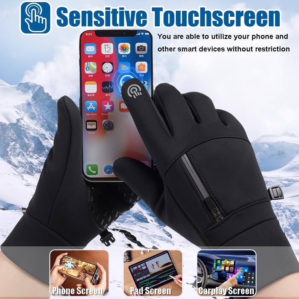 Winter Gloves for Men Women - Waterproof Thermal Glove for Cold Weather, Warm Gloves for Running Cycling