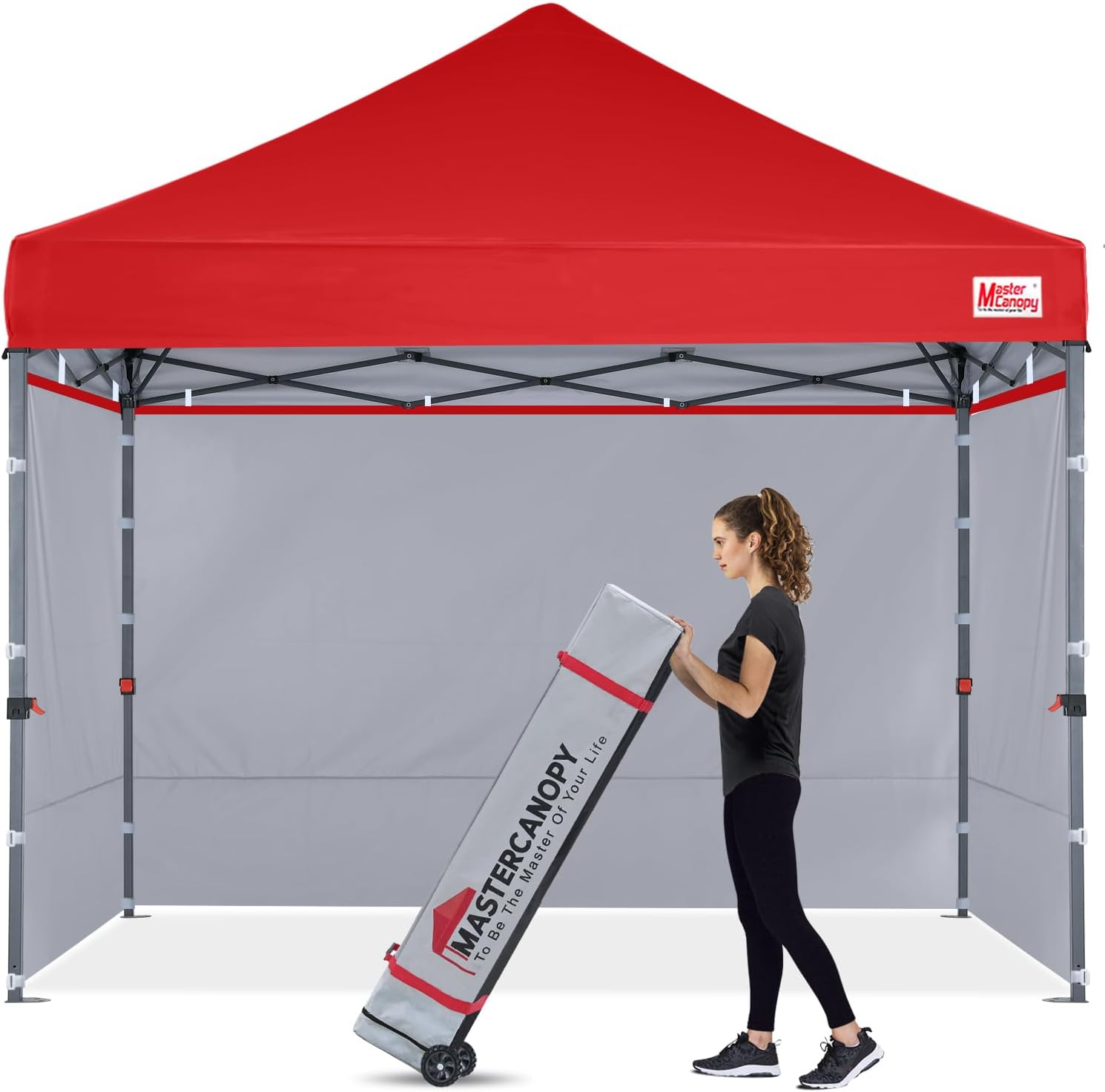 MASTERCANOPY 10x10 Heavy Duty Pop up Canopy Tent with Sidewalls, Red