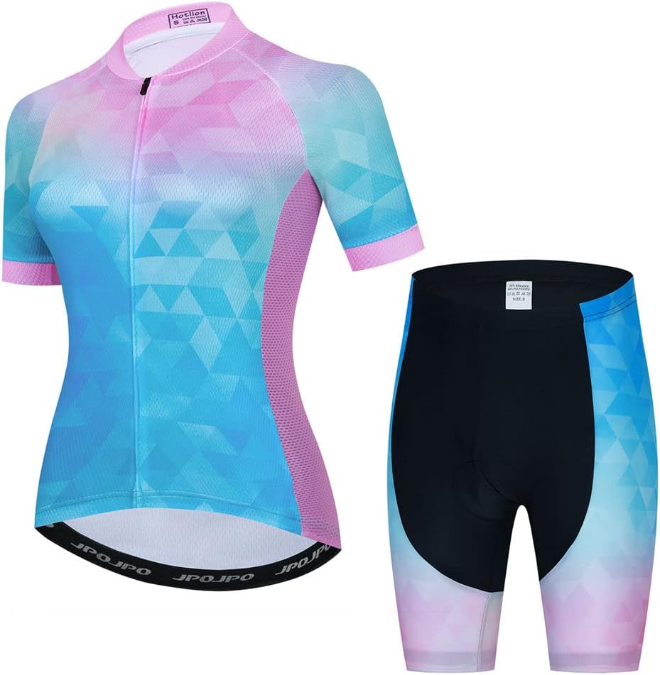 Womens Cycling Jersey Set, Summer Short Sleeve Ladies Mountain Bike Shirt and Shorts Kit MTB Suit Bicycle Clothes