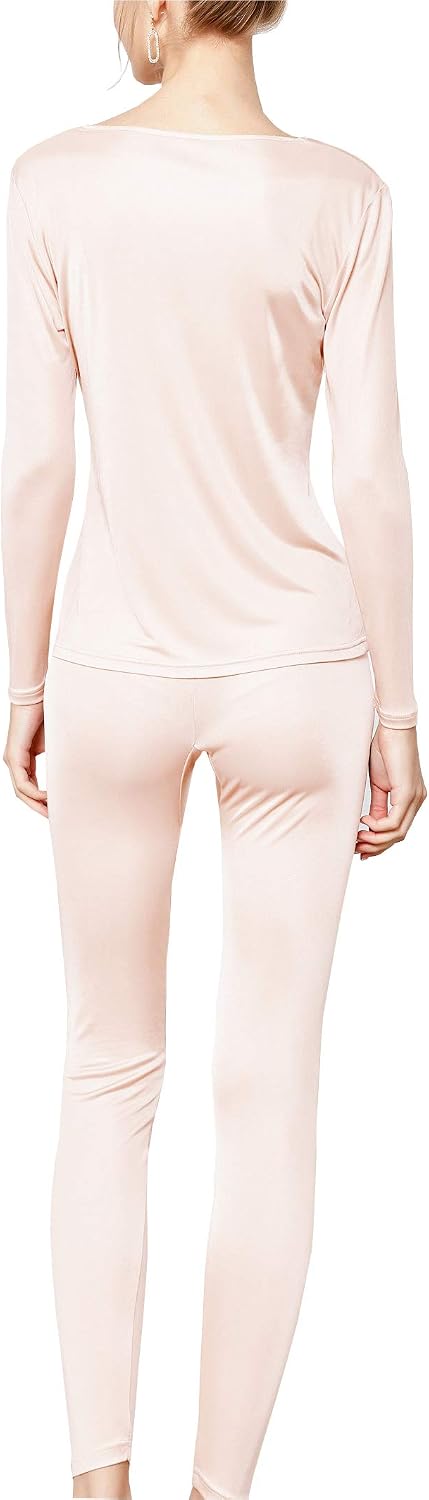 METWAY Women's Silk Long Johns V-Neck Pure Silk Thermal Underwear Sets for Winter Base Layer
