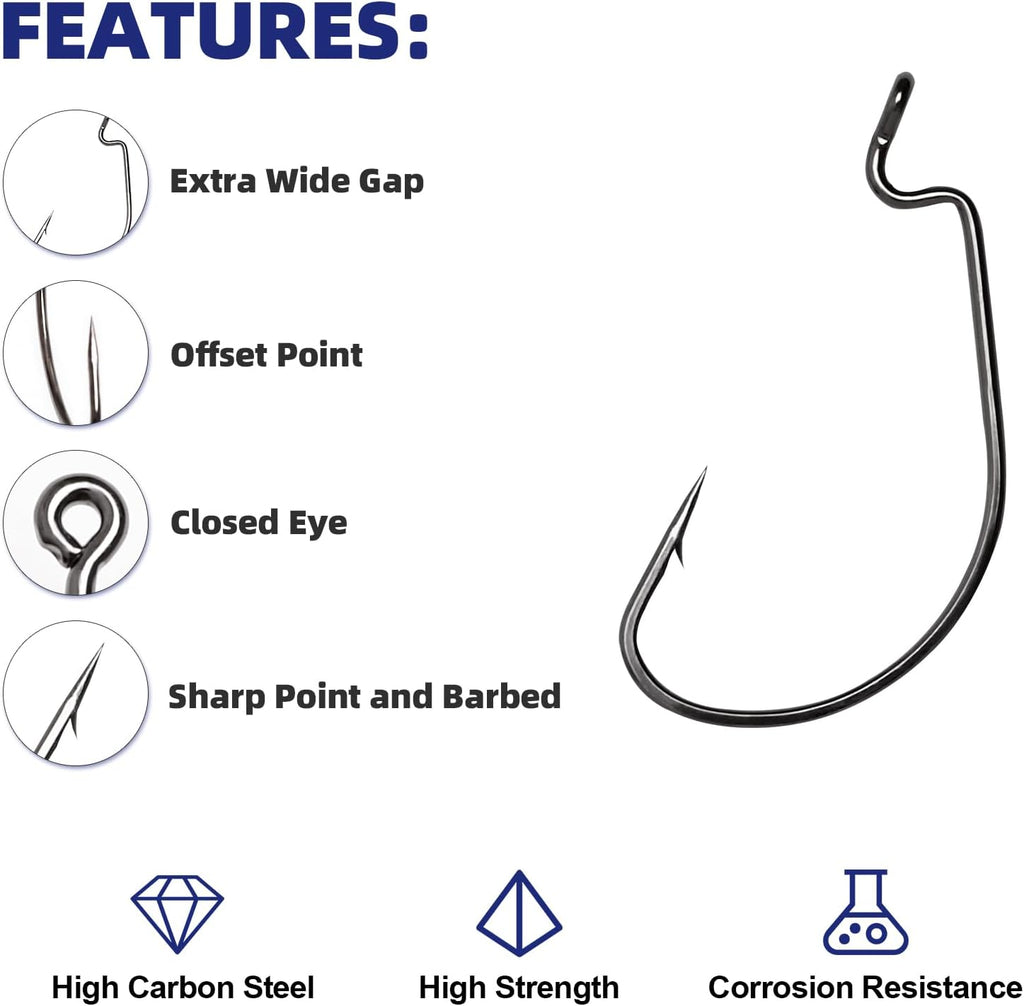 UCEC EWG Fishing Hooks, Offset Worm Hooks for Bass Fishing Hook Texas Rig