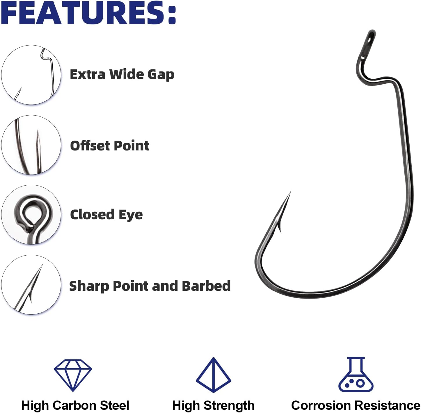 UCEC EWG Fishing Hooks, Offset Worm Hooks for Bass Fishing Hook Texas Rig