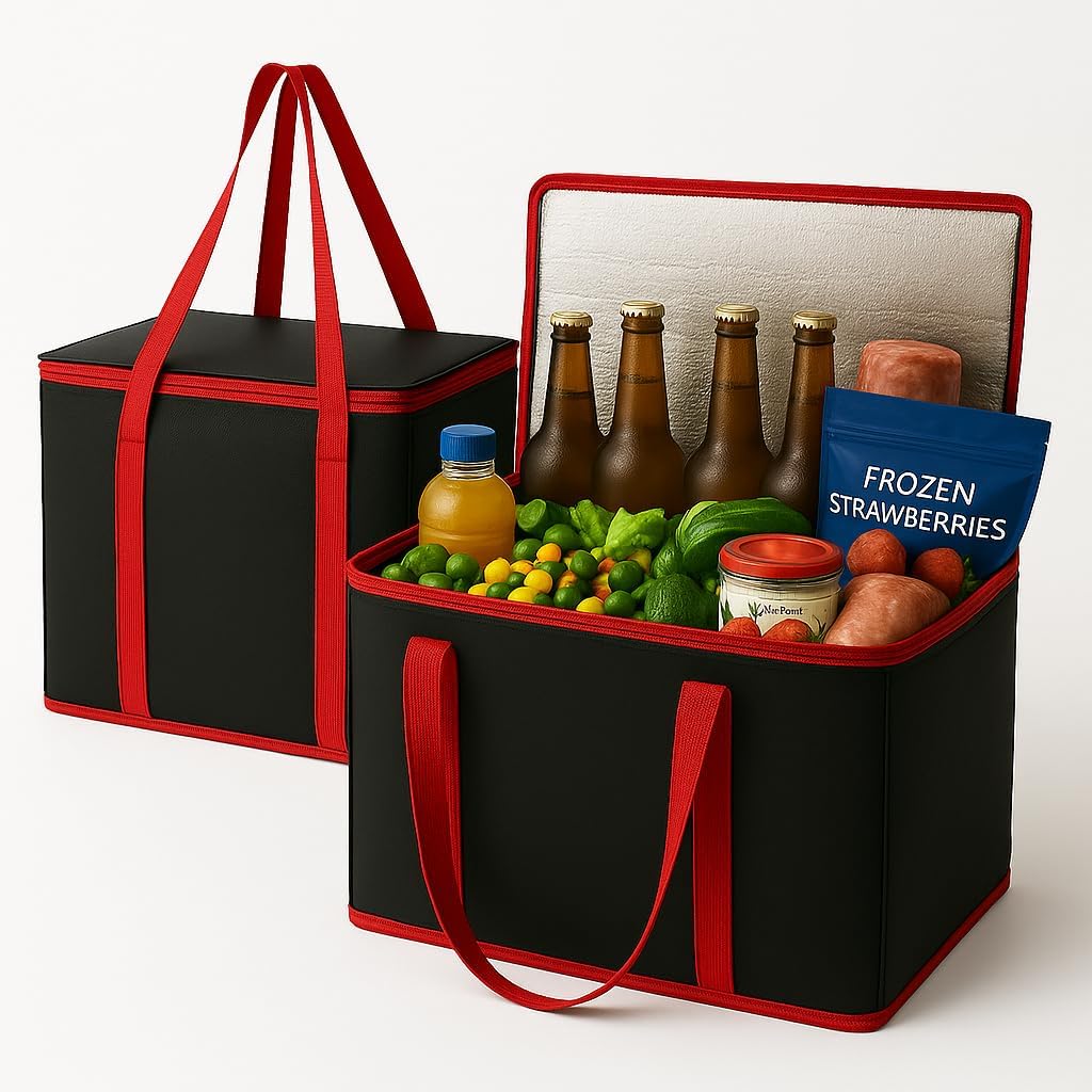 musbus 2Pk Trunk Organizer for Car Insulated Reusable Grocery Bags, Collapsible Cooler Bag for Groceries, Heavy Duty Large Insulated Bag (Large, Charcoal Black)
